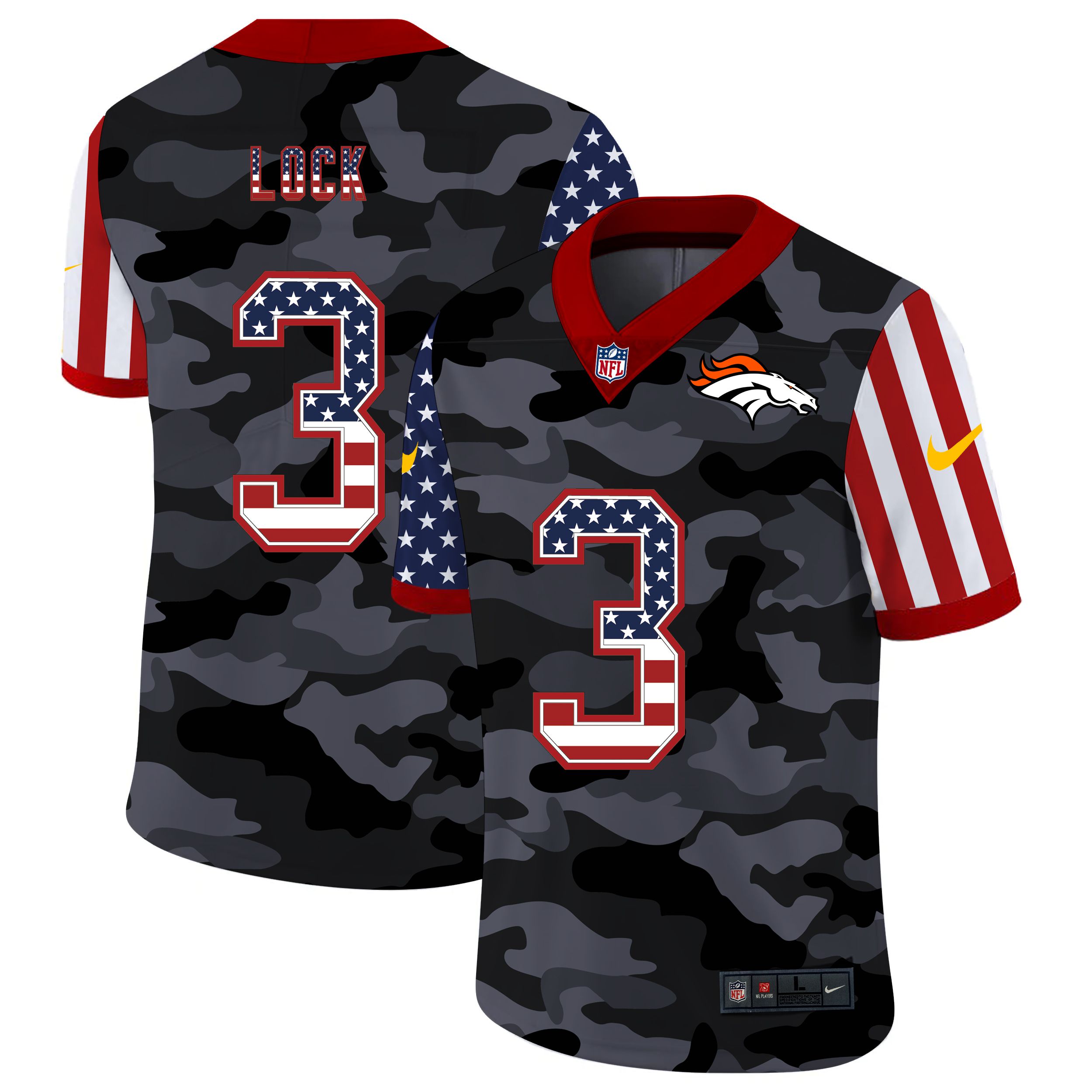 Men Denver Broncos #3 Lock 2020 Nike USA Camo Salute to Service Limited NFL Jerseys
